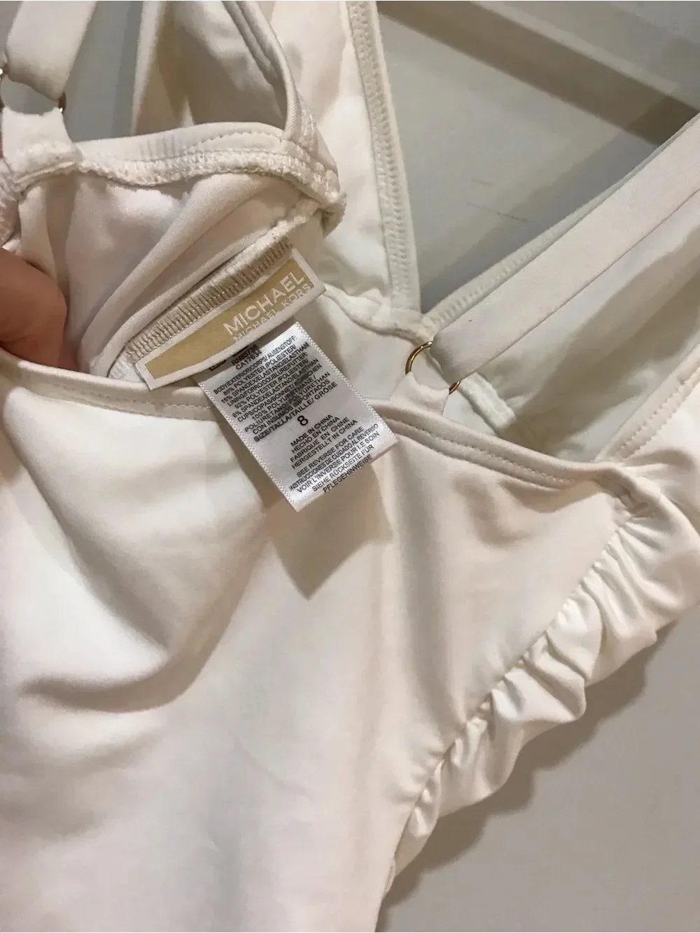 MICHAEL Michael Kors Cream One-Piece Swimsuit with Gold Ring Detail